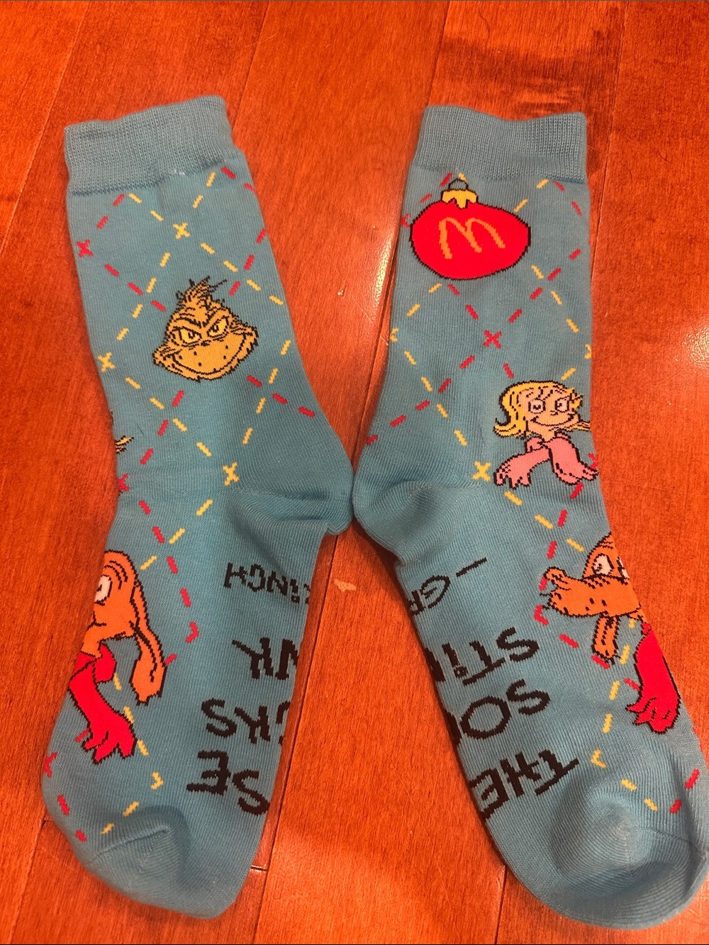 McDonald's Blue Grinch & Cindy Lou Who Crew Socks with Red Ornament